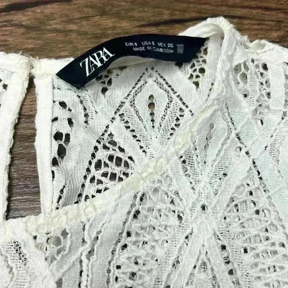 Zara Cream Crochet Knit Women's Top Shirt Sz Small - Picture 2 of 3